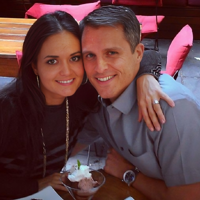 Scott Sveslosky with his wife Danica McKellar at a restaurant.